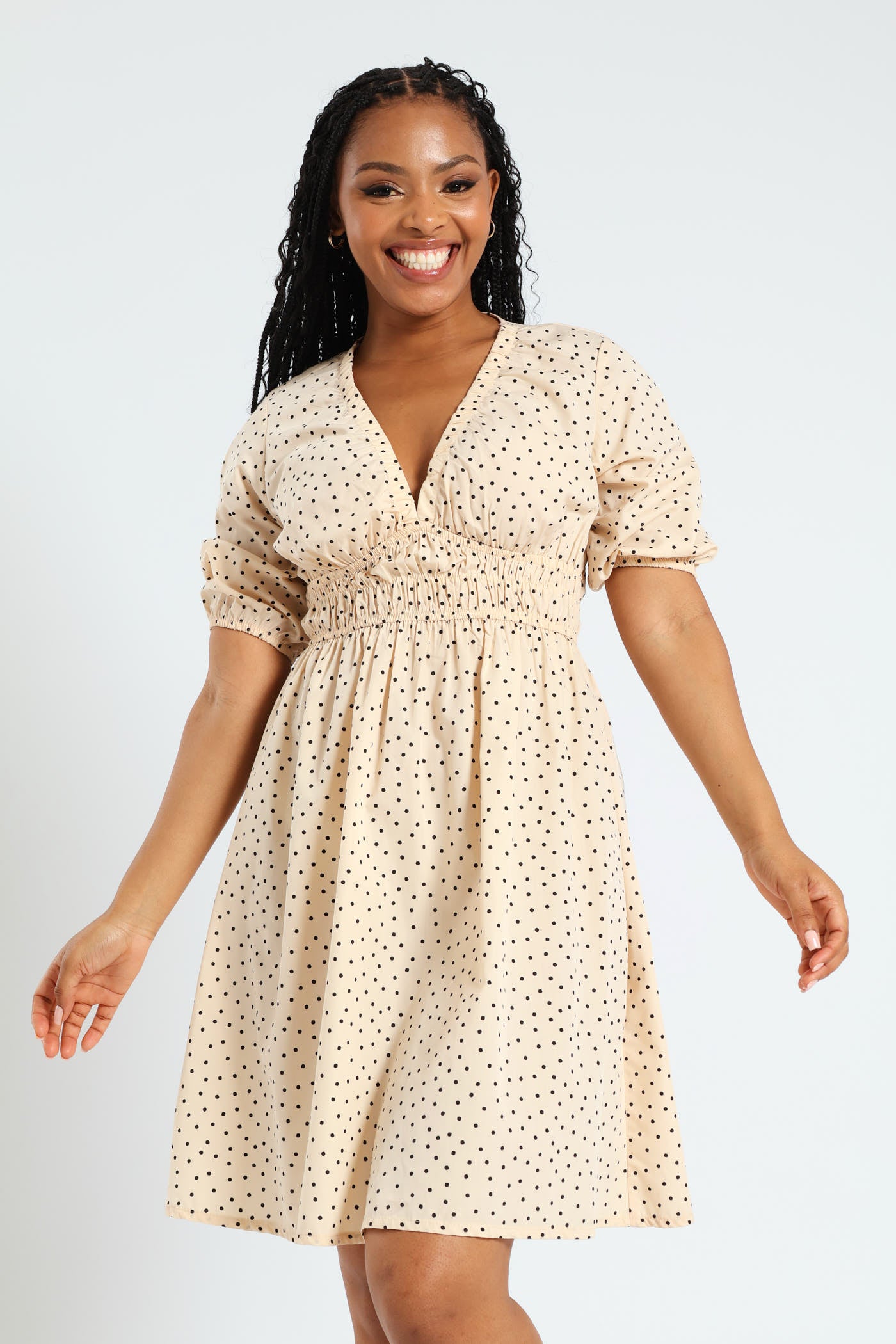 3/4 Polka Dot Poplin Mini Dress Black/Beige – LEGiT