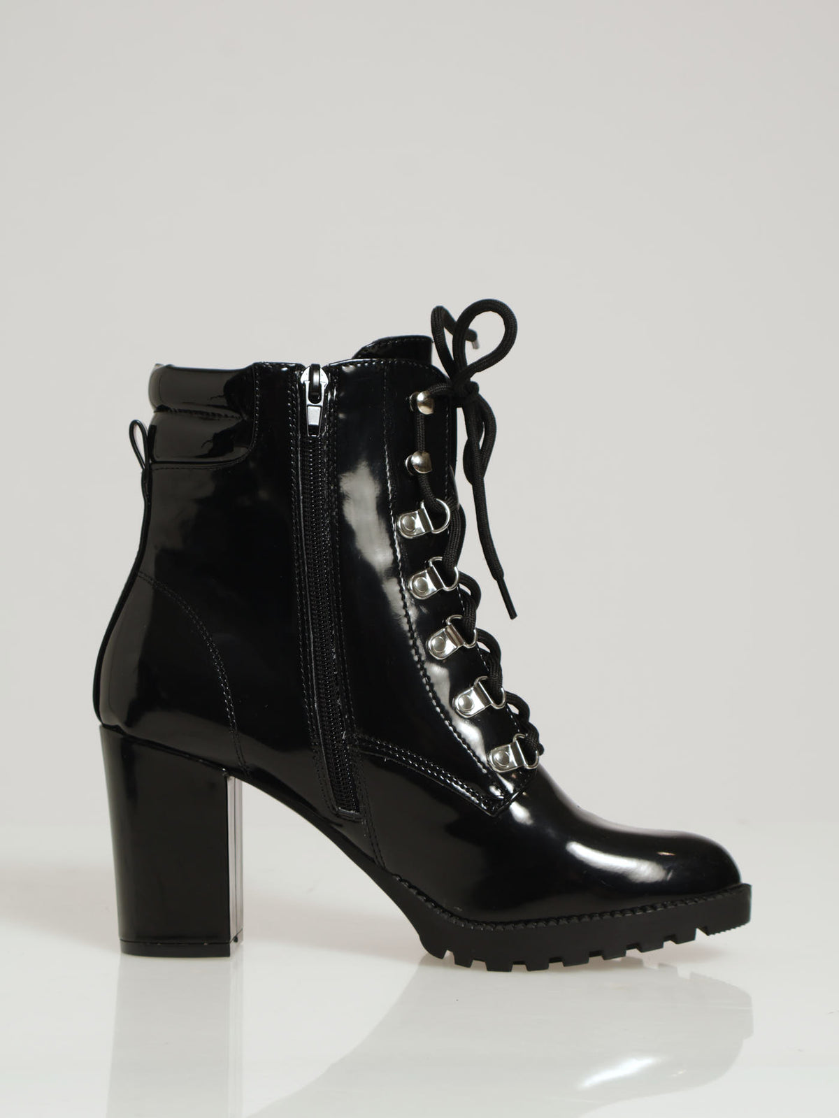 Heeled Ankle Lace Up Boot With Eyelet Detail - Black – LEGiT