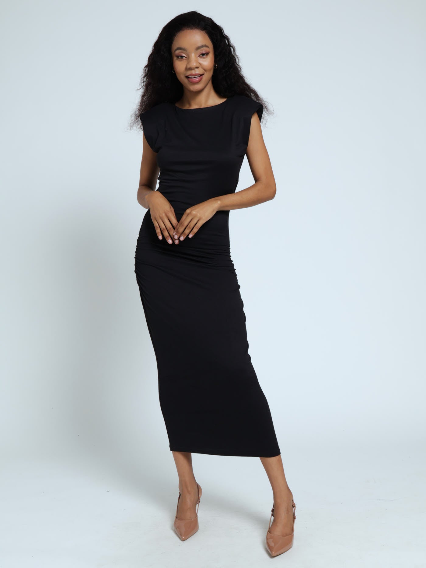 Extended Shoulder Pad Ditsy Dress - Black LEGiT Extended Shoulder Pad Ditsy Dress - Black LEGiT