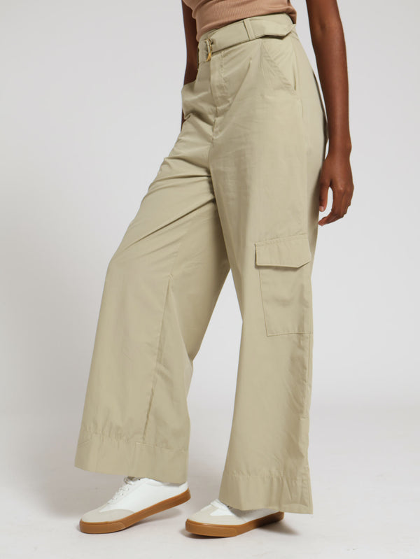 Belted Poplin Wideleg Pants - Fatigue – LEGiT