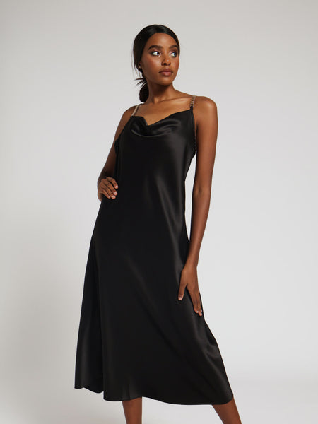 aritzia black satin dress Audience Satin Maxi Halter Dress