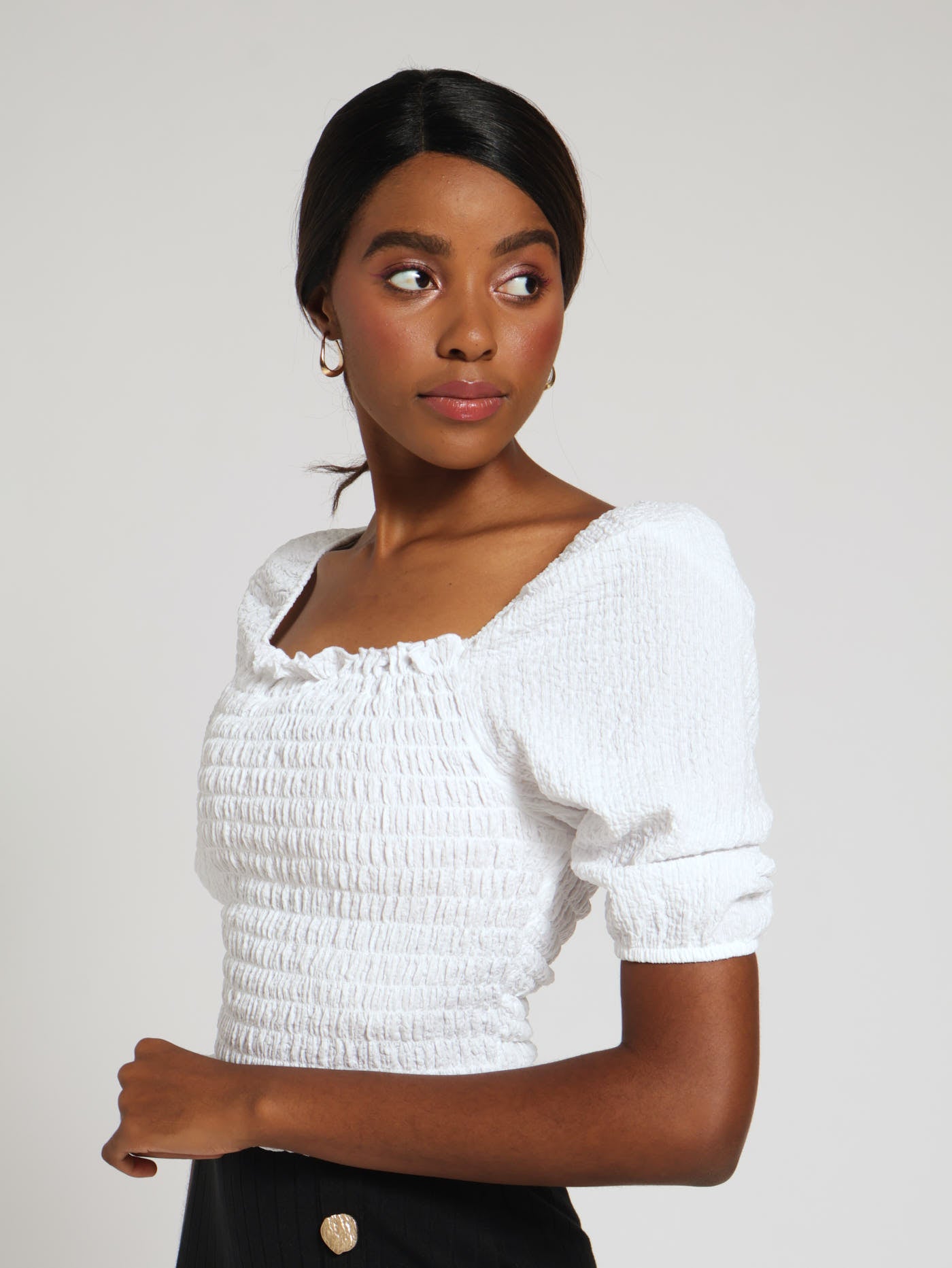 Shirred Bodice Puff Sleeve Top Cream – LEGiT