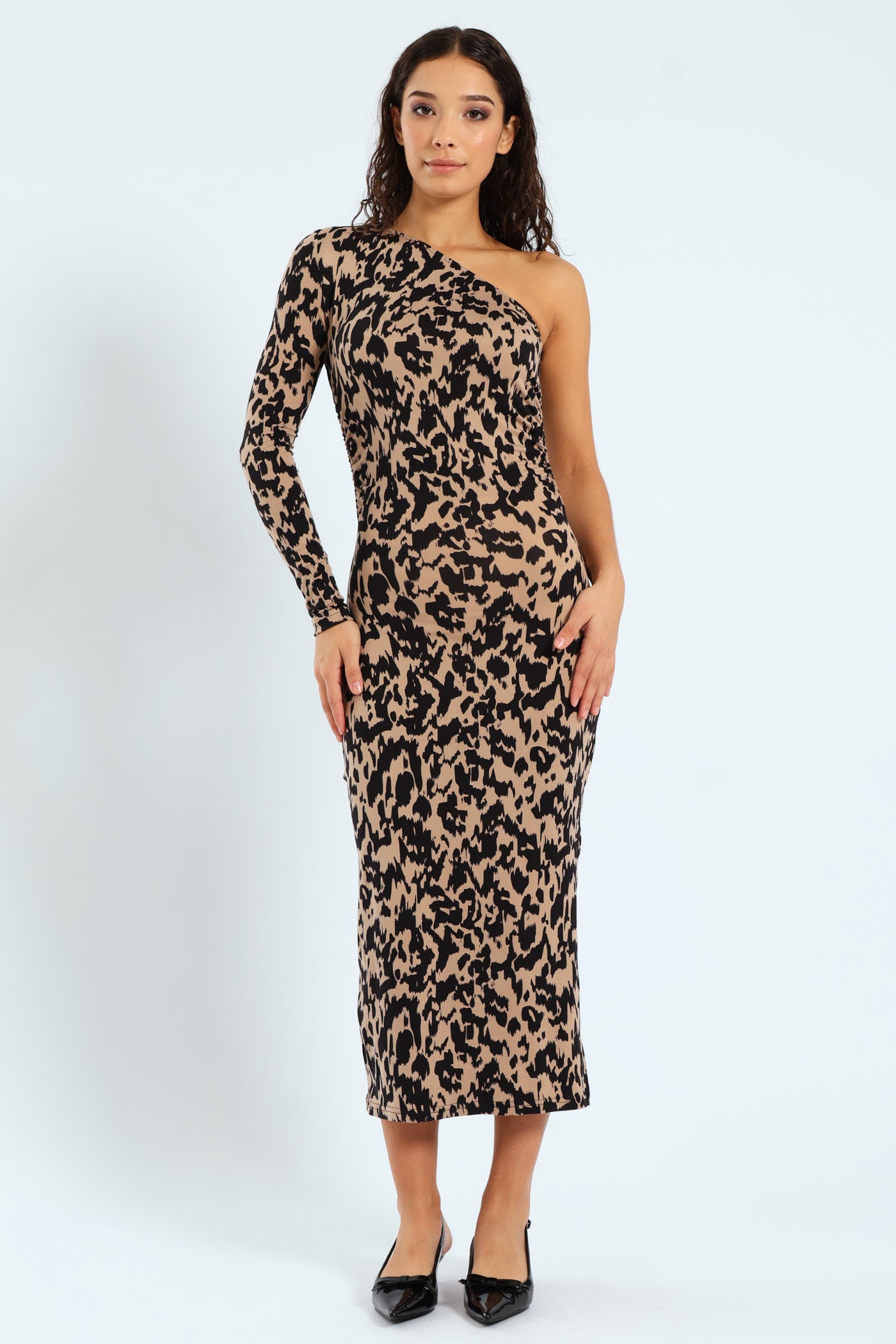 Long Sleeve Printed Midaxi Dress - Beige/Black LEGiT Long Sleeve Printed Midaxi Dress - Beige/Black LEGiT