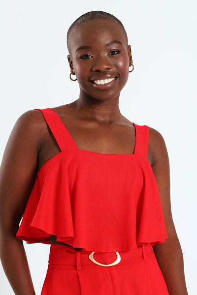 Strappy Linen Swing Crop Top - Red – LEGiT
