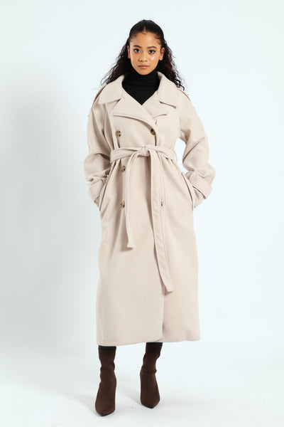 Long Sleeve Melton Trench Coat - Cream – LEGiT
