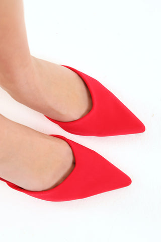 Mid Stiletto Slip-On Satin Court Heel - Red