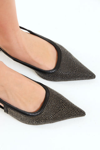 Mid Shaped Neoprene Diamante Slingback Court Heel - Black