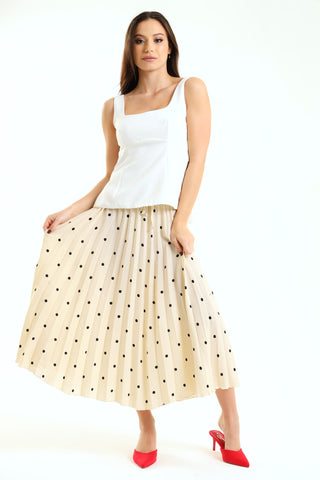 Elasticated Pleated Skirt - Cream/Black