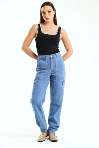 Cargo Straight Leg Jean - Stonewash