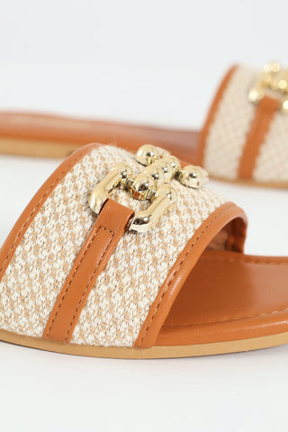 Contrast Binding & Stud One Strap Mule Sandal - Natural