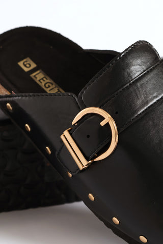 Clog With Studs And Buckle - Black