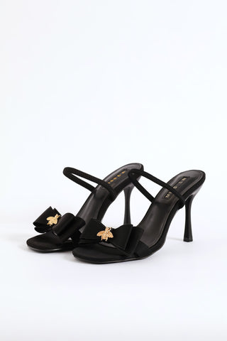 Hi Shaped Trimmed Bow Slingback Mule Heel - Black
