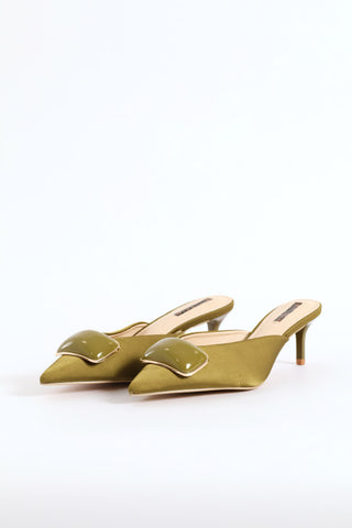 Squared Trim Pointed Slip On Court Heel - Chartreuse