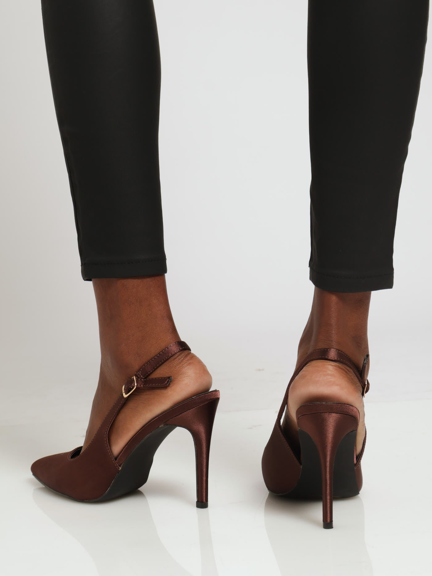 Hi Stiletto Slingback Pointy Satin Court Heel Bronze LEGiT