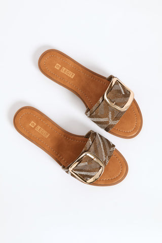 One Strap Multi Colour Canvas Sandal - Natural