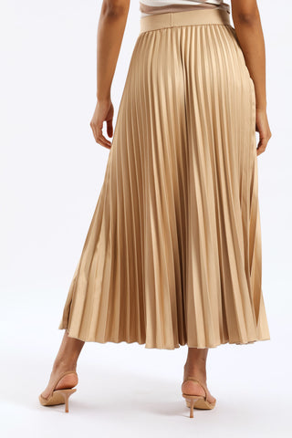 Long Length Elasticated Pleated Skirt - Nude