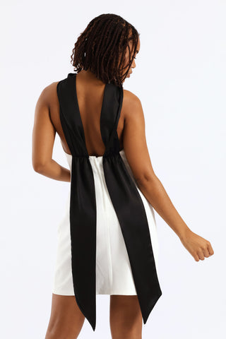 Halter Neck Mini Dress - White/Black