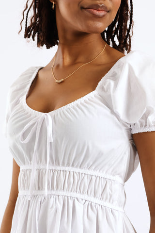 Bow Tie Poplin Mini Dress - White