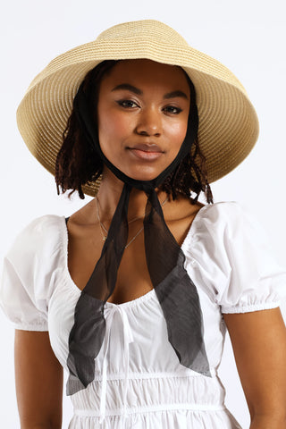 Dome Straw Sun Hat With Ties - Sand