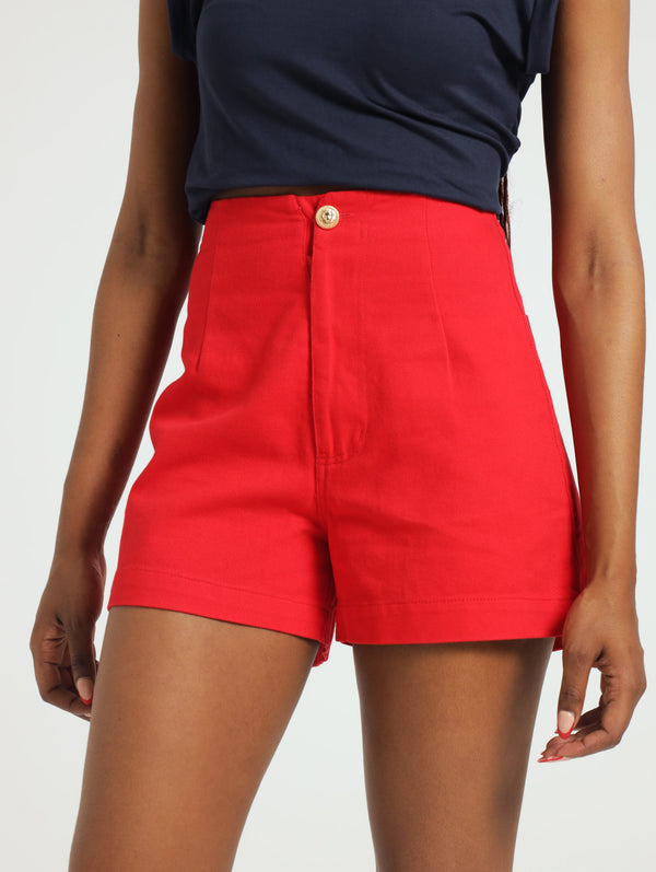 Fancy Button Shorts - Red