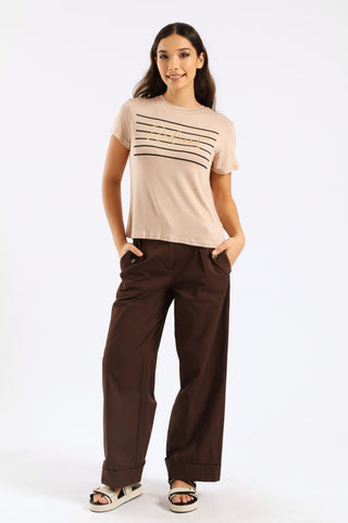Radiant Stripe Screen Tee - Beige