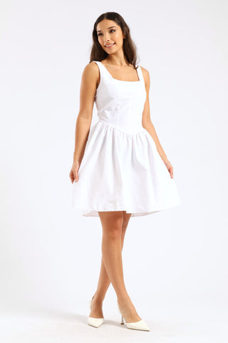 Tie Back Basque Front Mini Dress - White