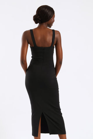 Strappy Panelled Bodycon Dress - Black