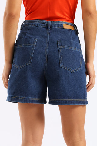 Tie Waist Dark Wash Shorts - Dark Stonewash