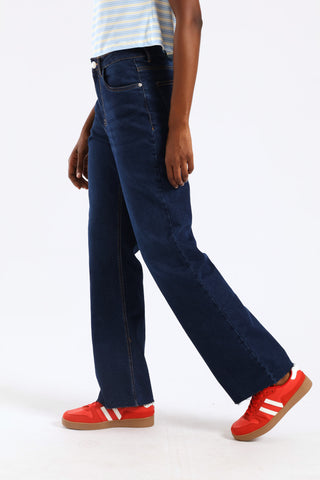 Raw Hem Basic Wideleg Jean - Dark Wash