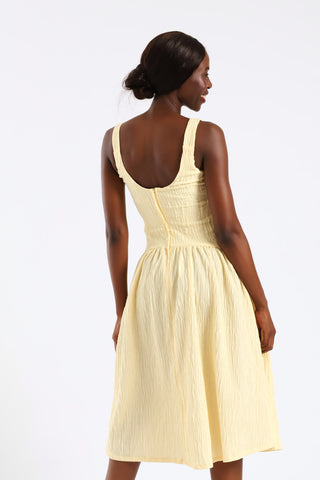 Crinkle Corset Style Flare Midi Dress - Yellow