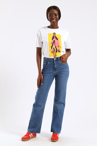 Raw Hem Basic Wideleg Jean - Medium Wash