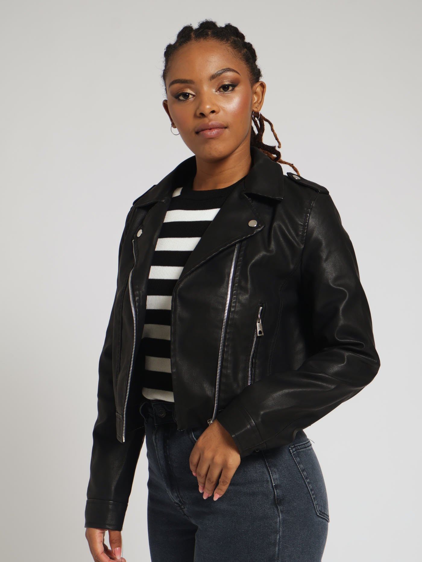 Leather Biker Jacket Leather Jackets For Older Ladies Zip Detail