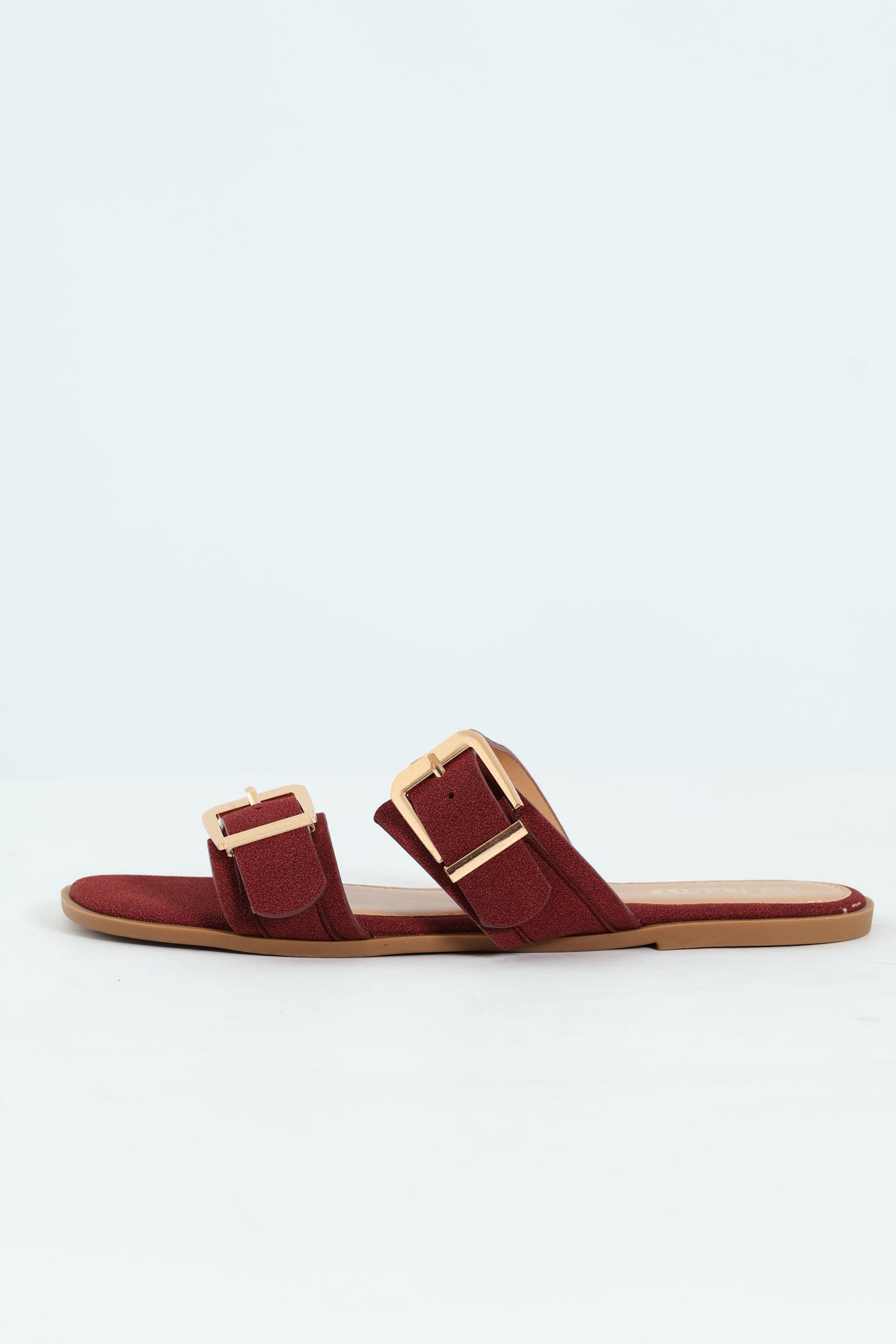 ★PAES★Double Buckle Mule Sandal Burgundy Flat Double Strap Buckle Mule Sandal - Maroon – LEGiT