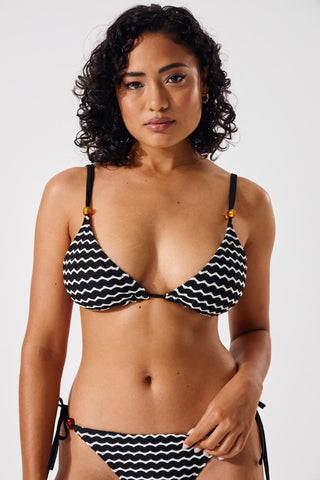 Crochet Mesh  Bikini Top With Beads - Black/White