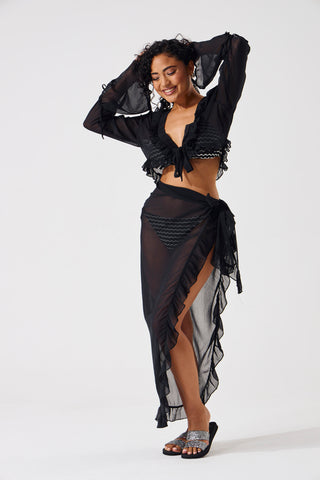 Chiffon Frilled Coverup Sarong - Black