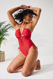 1 Piece Cutout Swimsuit With Charms - Rust