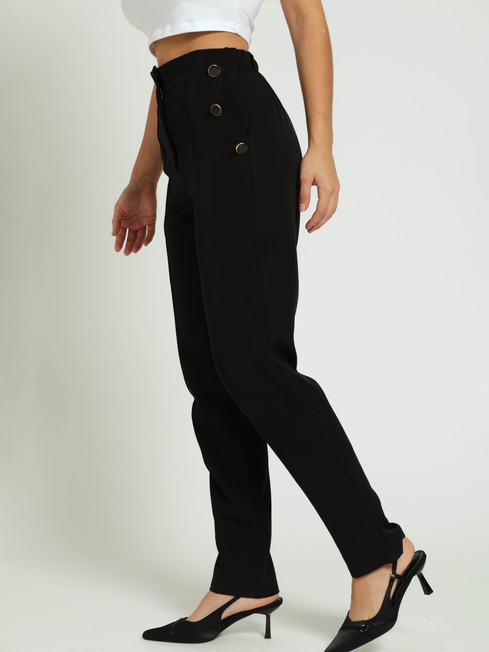 Slacks Button Pants Fancy Button Detail Slimleg Pants - Black – LEGiT