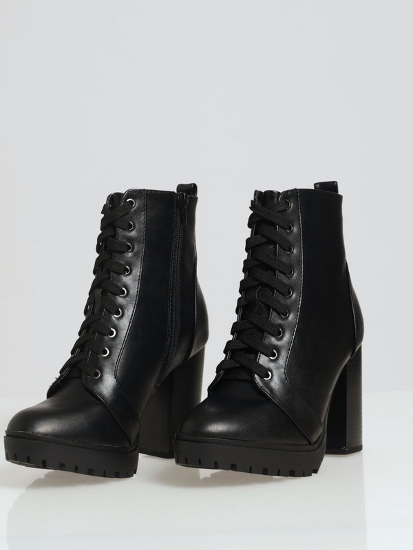 Heeled Ankle Block Lace Up Boot Black – LEGiT