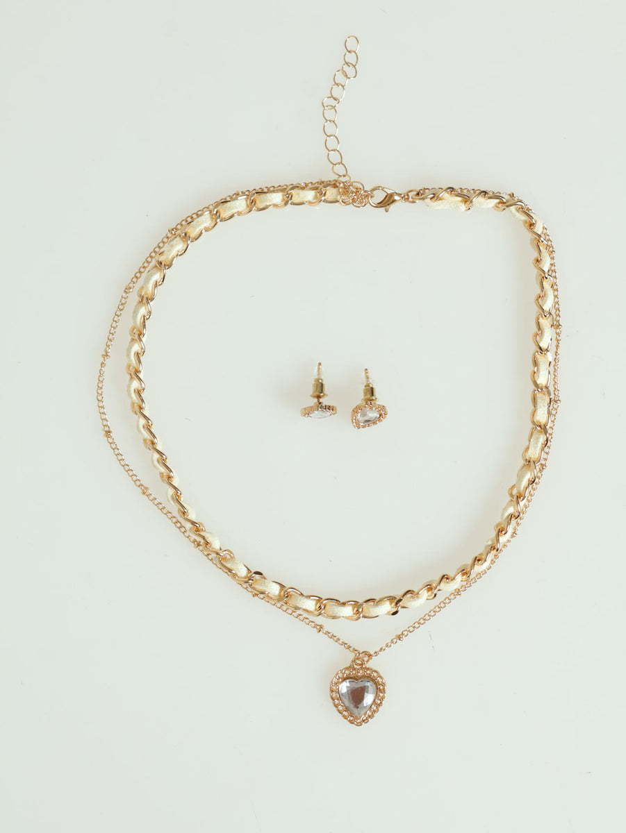 2 Layer Rope & Chain Heart Pendant Necklace - Gold – LEGiT