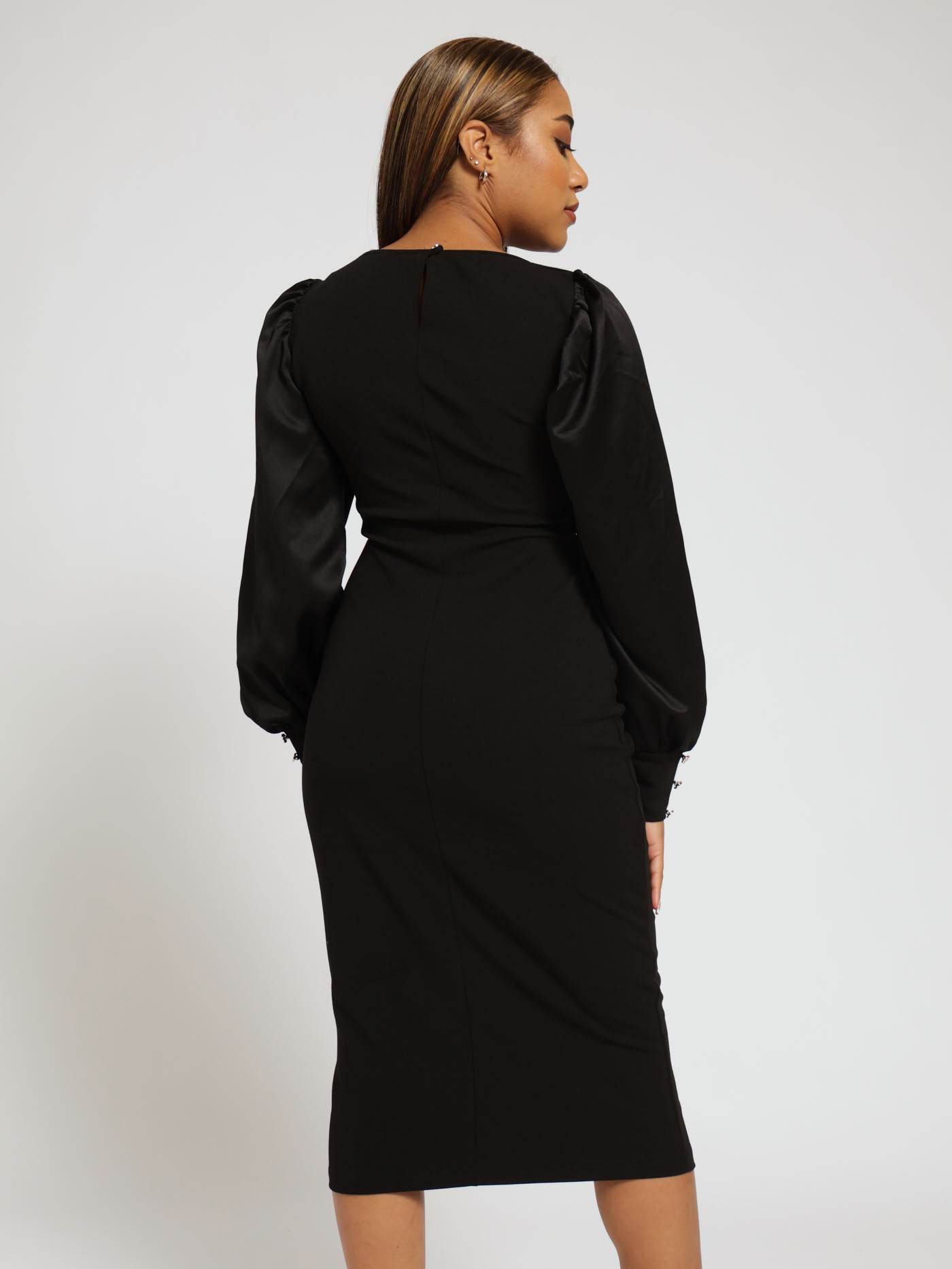 Long Sleeve Sweetheart Dress With Satin Sleeves