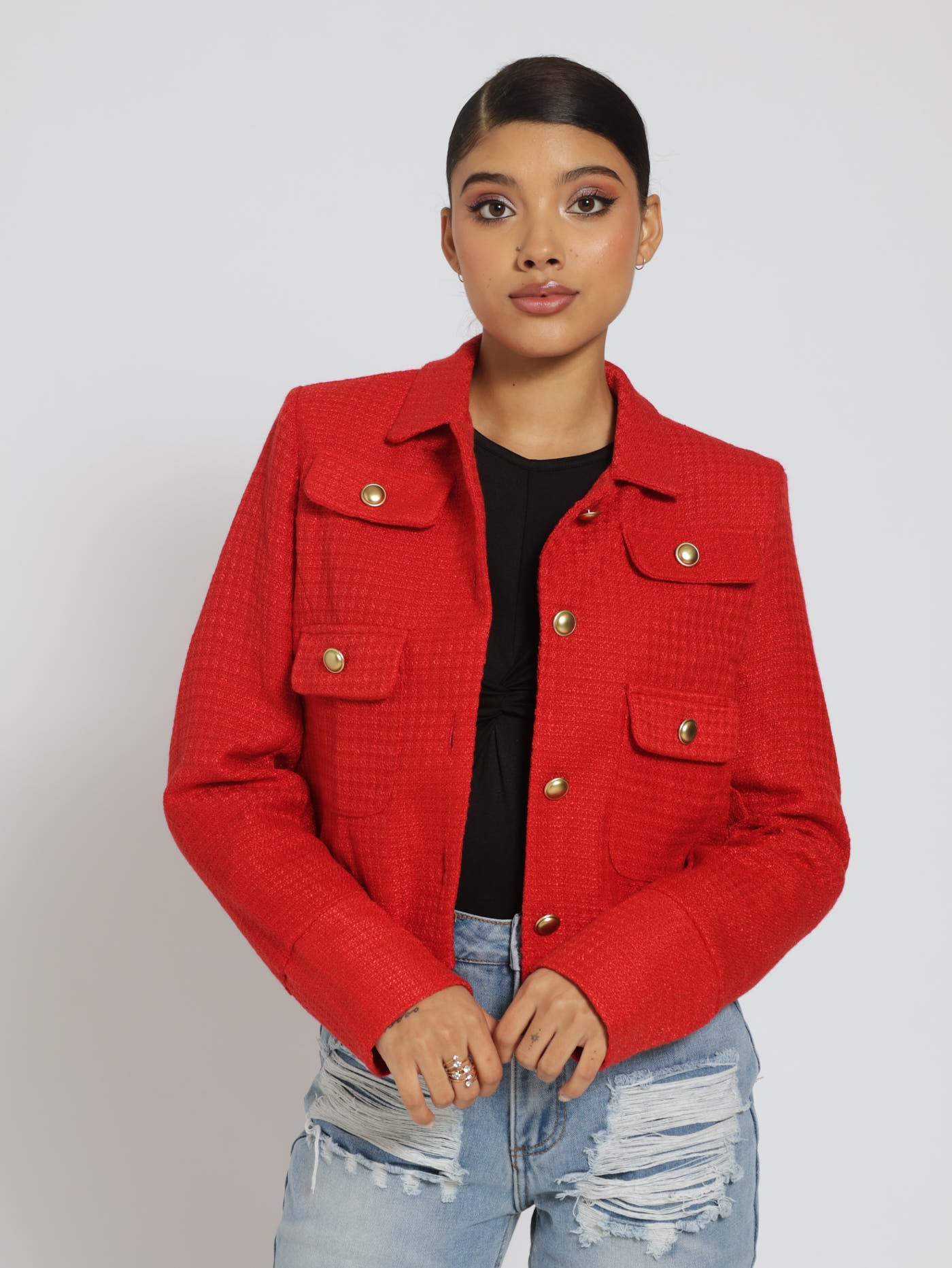 Red cropped coat discount