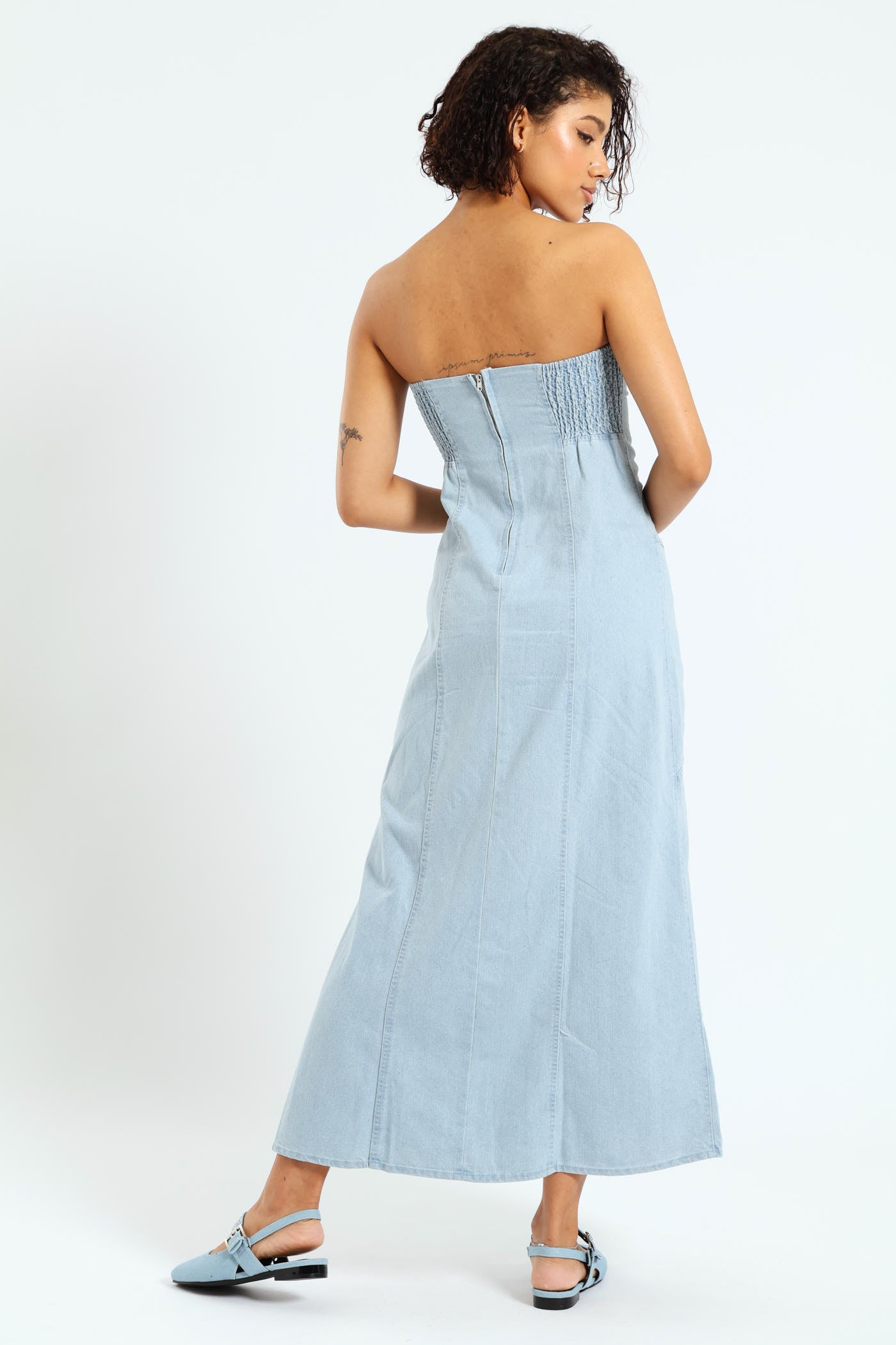Strapless Denim Midi Dress