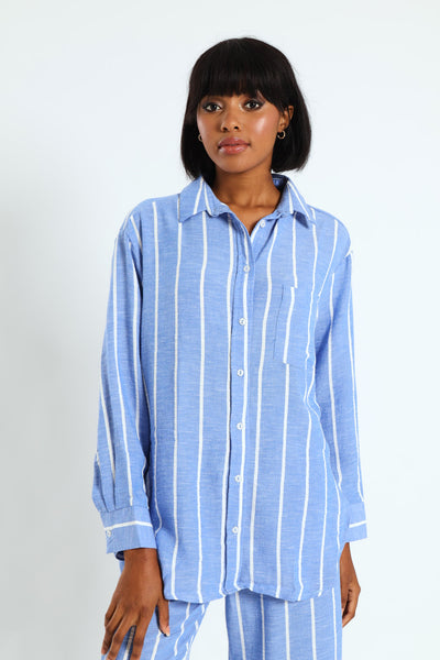 Long Sleeve Yarn Dye Stripe Shirt - White/Blue – LEGiT