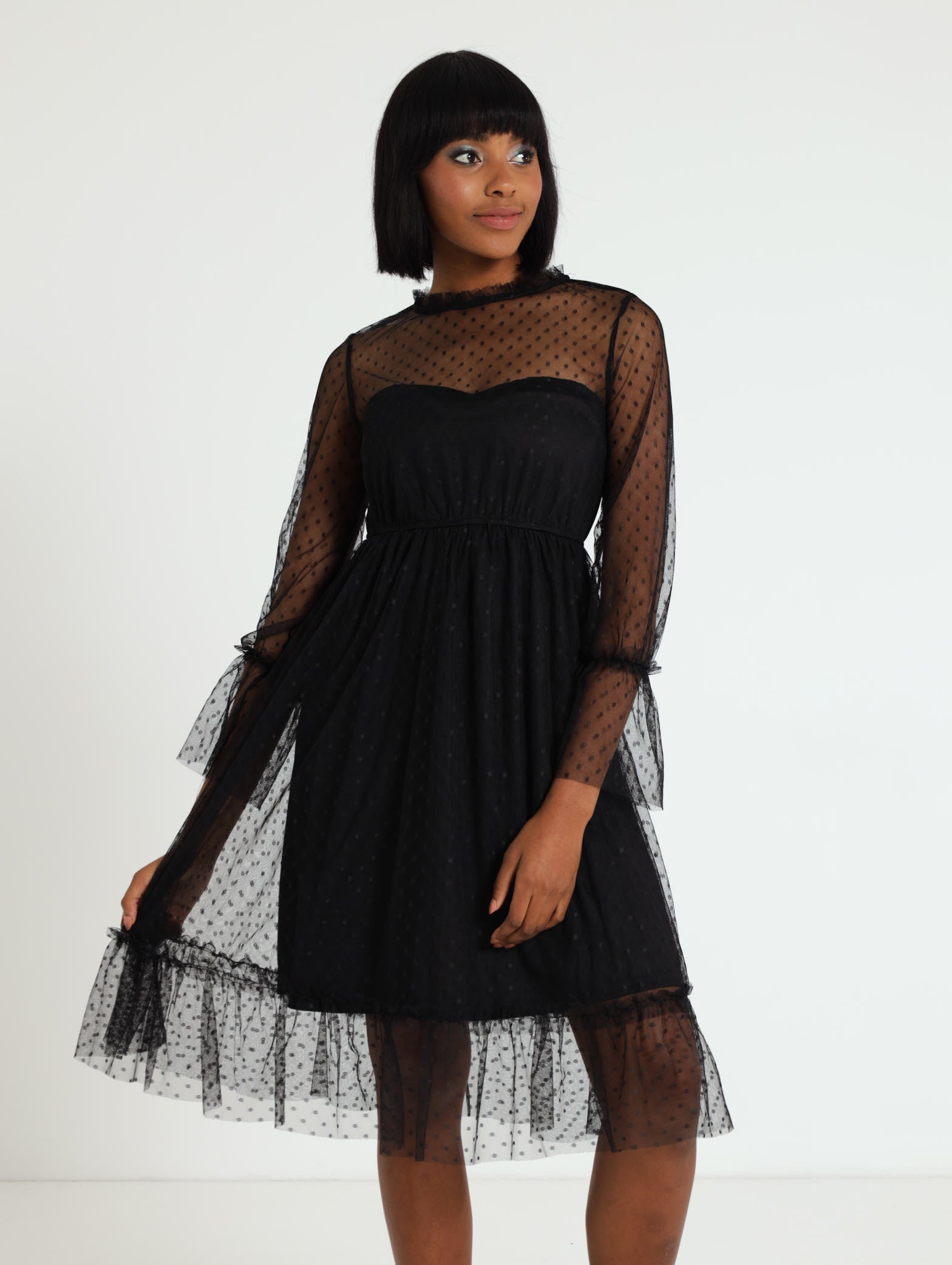 Dobby Mesh Hi Neck Yoke Prom Dress LEGiT Dobby Mesh Hi Neck Yoke Prom Dress LEGiT