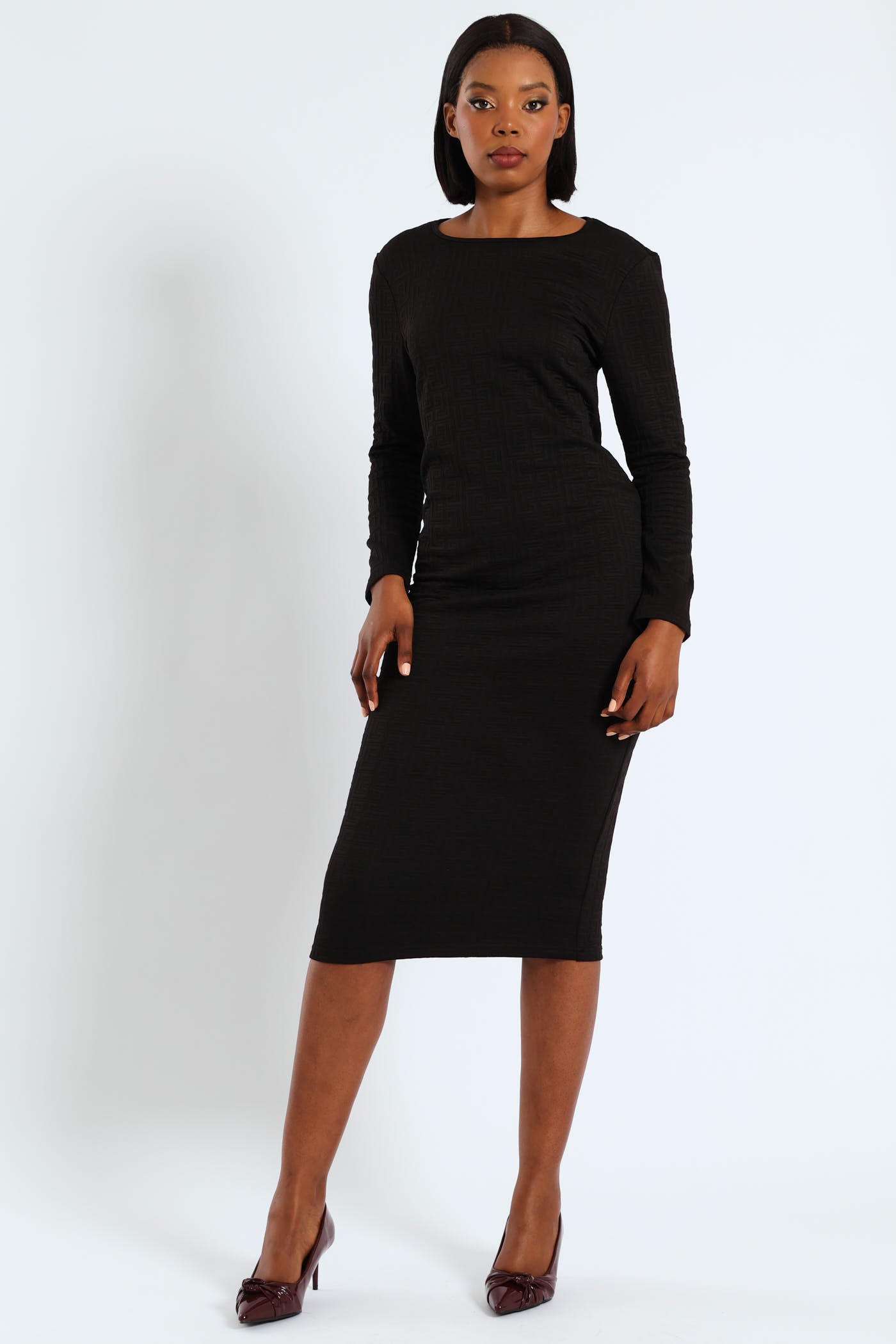 Long Sleeve Bodycon Midi Dress - Black LEGiT Long Sleeve Bodycon Midi Dress - Black LEGiT
