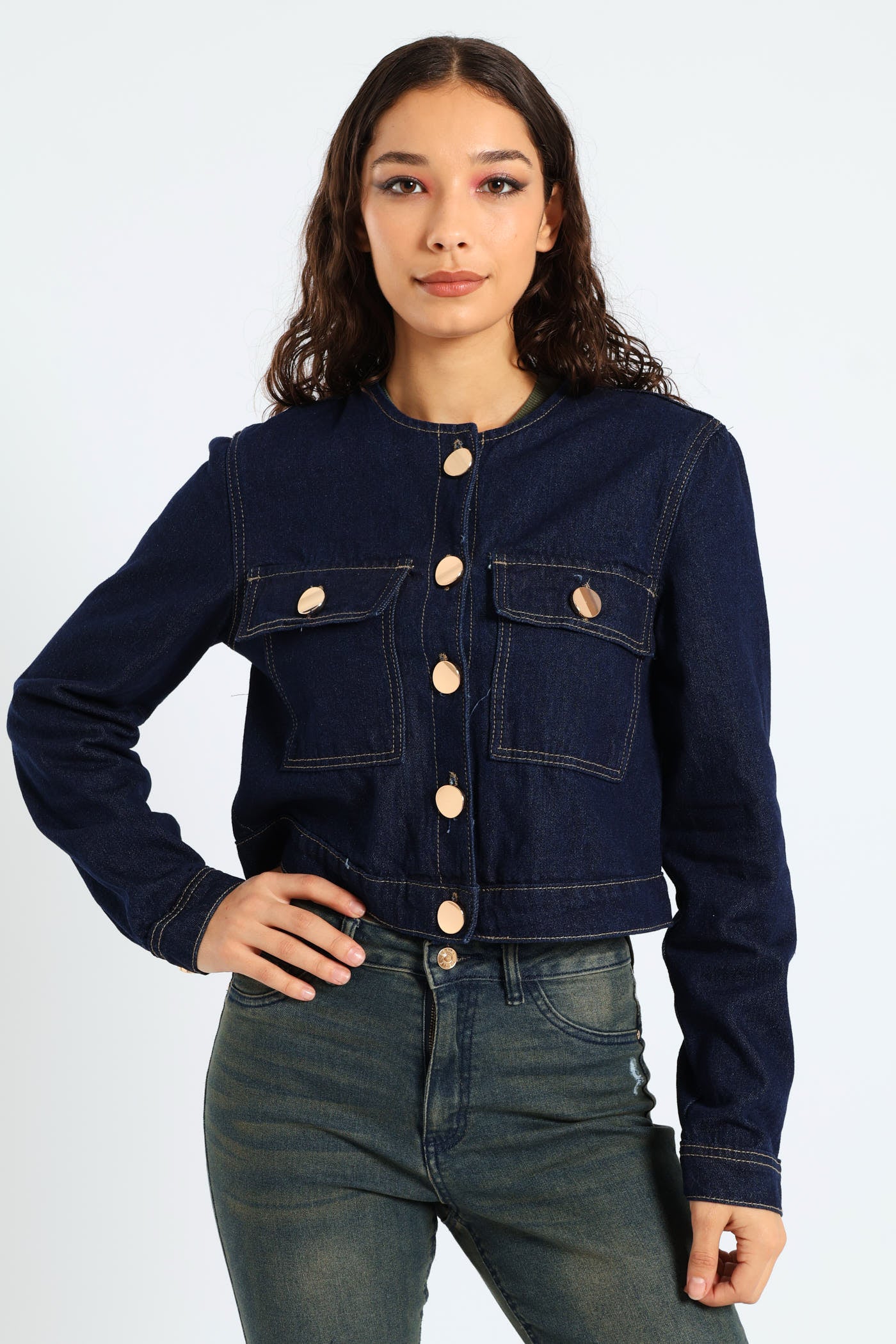 Gold Button Denim Jacket Ink – LEGiT - Main Image