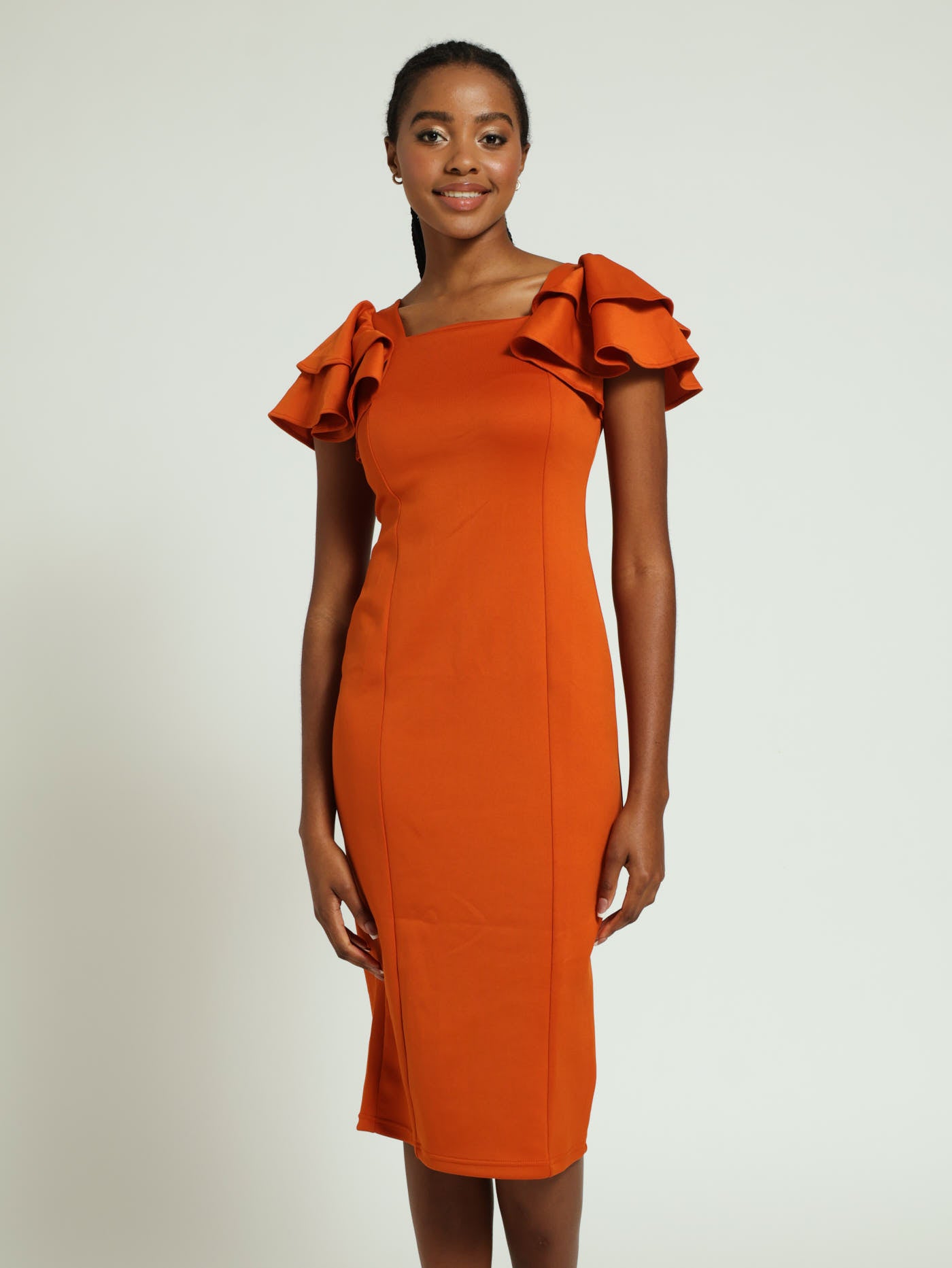 Wide Frill Sleeve Bodycon Dress - Rust LEGiT Wide Frill Sleeve Bodycon Dress - Rust LEGiT