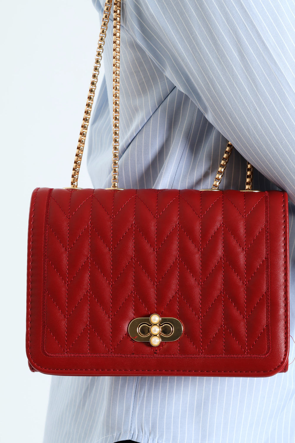 Pearl Trim Clasp Satchel Maroon LEGiT