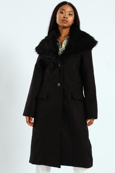エピヌfeminine fur collar long coat（black） Fearne Faux Fur Collar Long Coat Black | Women's Coats