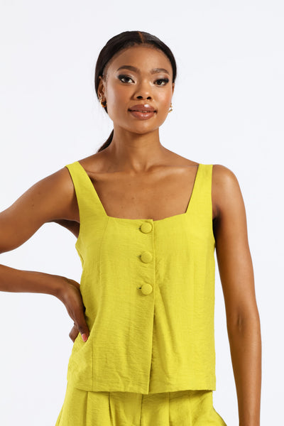 Button Front Linen Look Cami Top - Chartreuse – LEGiT